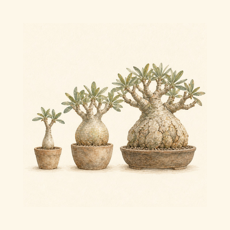 塊根植物の相場・価格ガイドの水彩イラスト（生成イラスト・実在個体の写真ではありません）
