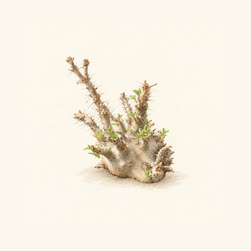 パキポディウム・サンデルシーの水彩イラスト（生成イラスト・実在個体の写真ではありません）